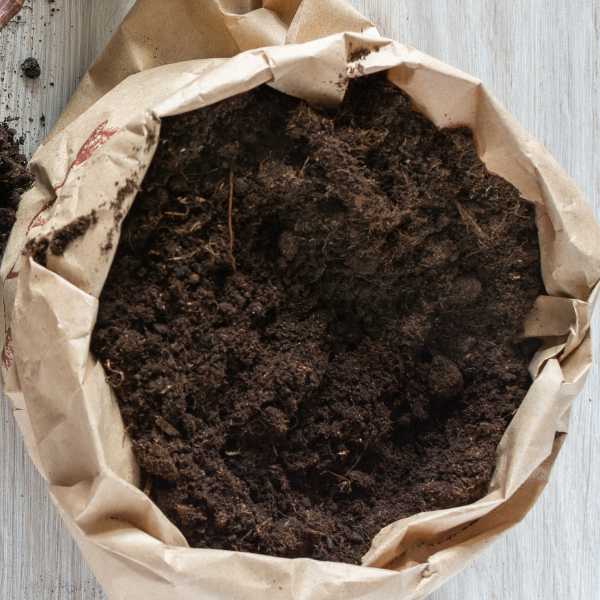 Potting soil in a paper bag